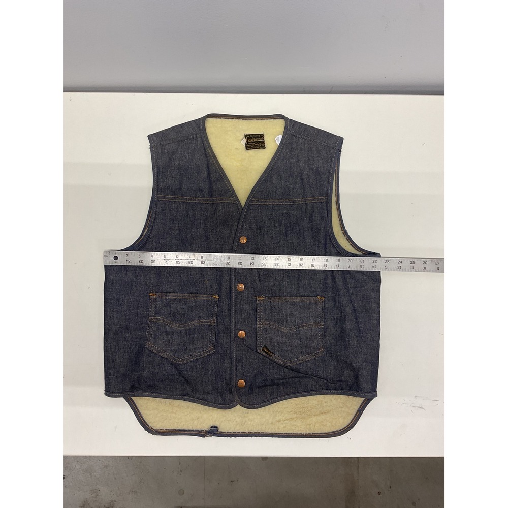 Vintage Sears Roebucks Denim Vest Shearling Lined Dark Wash Western Workwear L - Picture 4 of 5